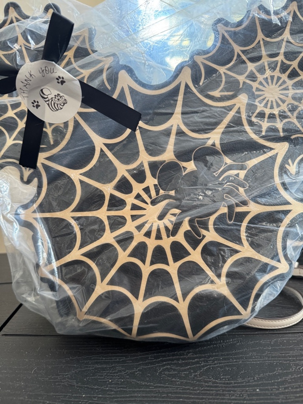 Loungefly Black and Cream Spiderweb Mickey Ear Backpack